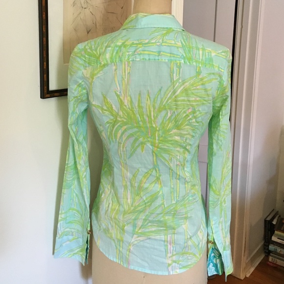 Lilly Pulitzer linen palm tree blouse shirt top - Picture 2 of 4